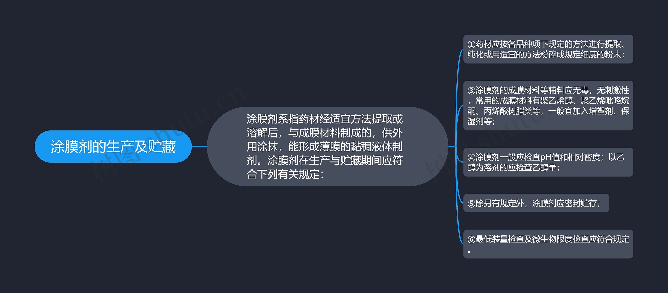 涂膜剂的生产及贮藏思维导图