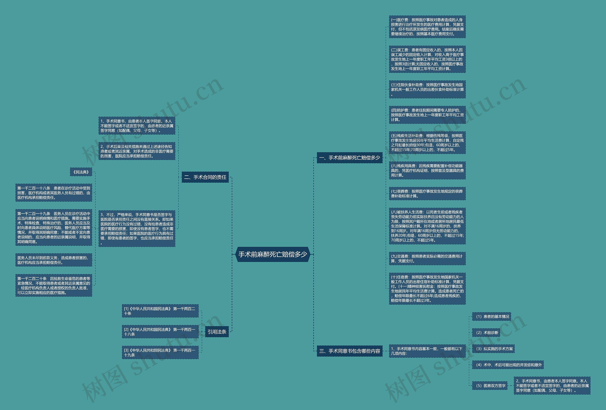 手术前麻醉死亡赔偿多少思维导图
