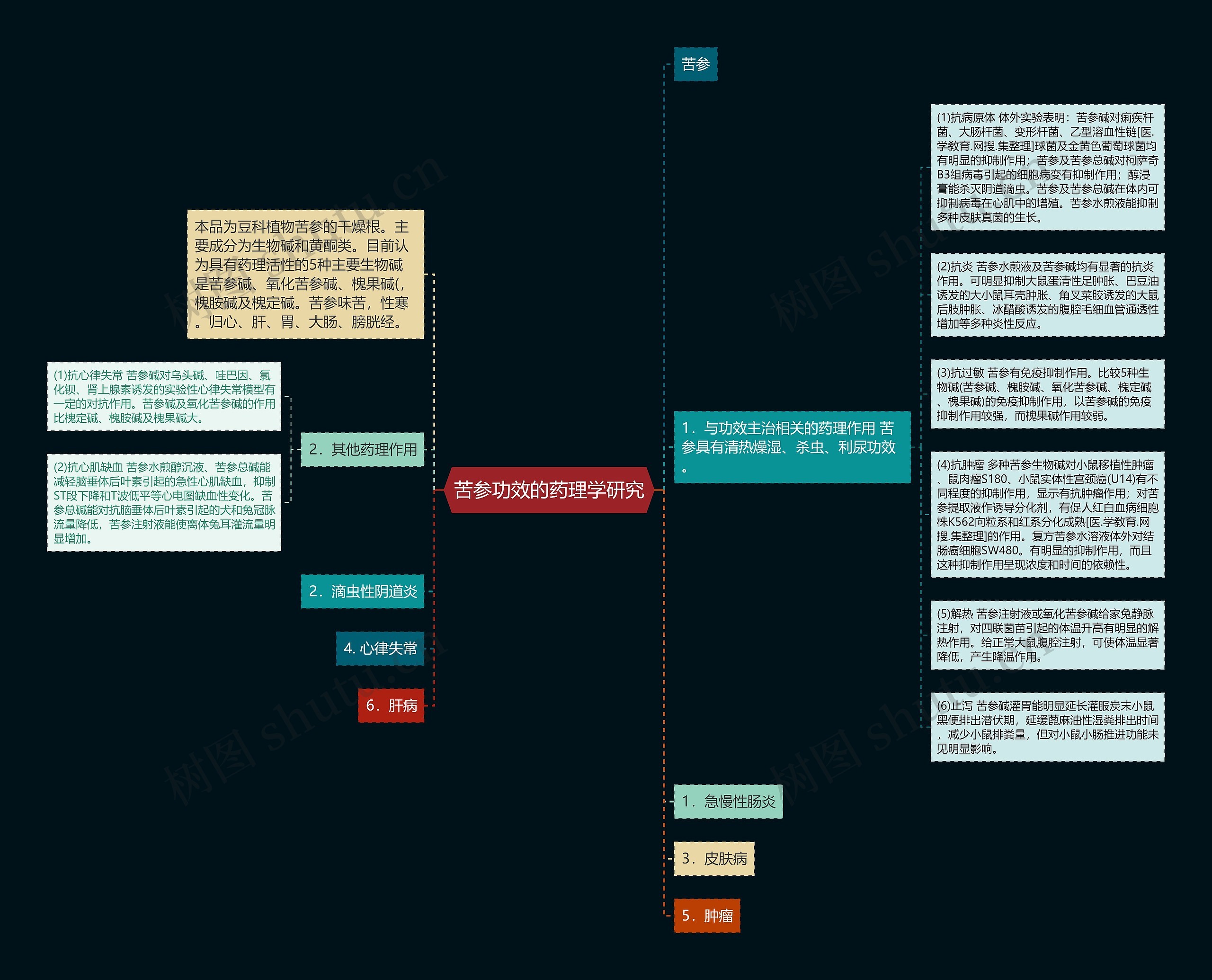 苦参功效的药理学研究思维导图