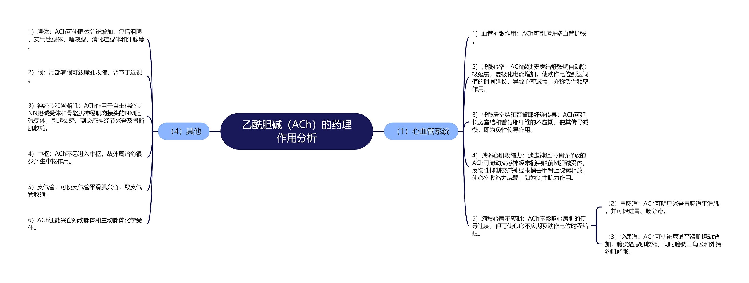 乙酰胆碱（ACh）的药理作用分析思维导图