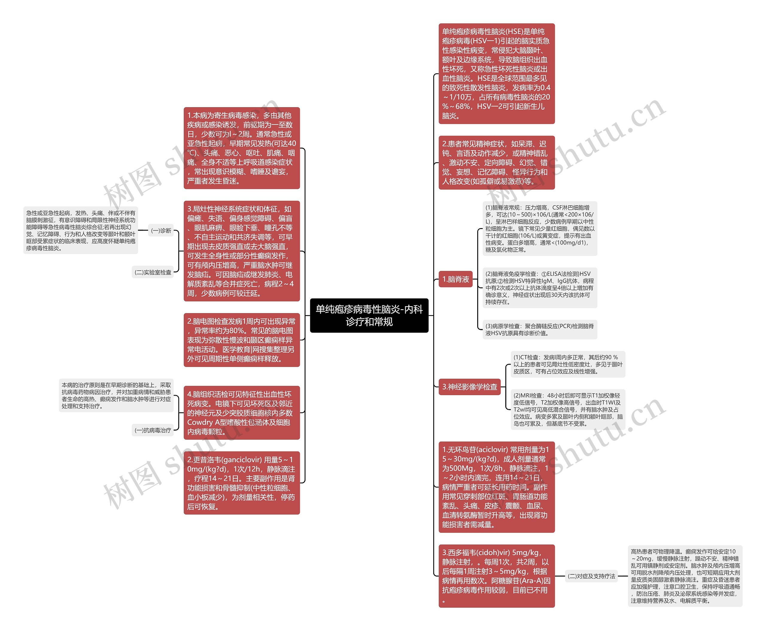 单纯疱疹病毒性脑炎-内科诊疗和常规思维导图