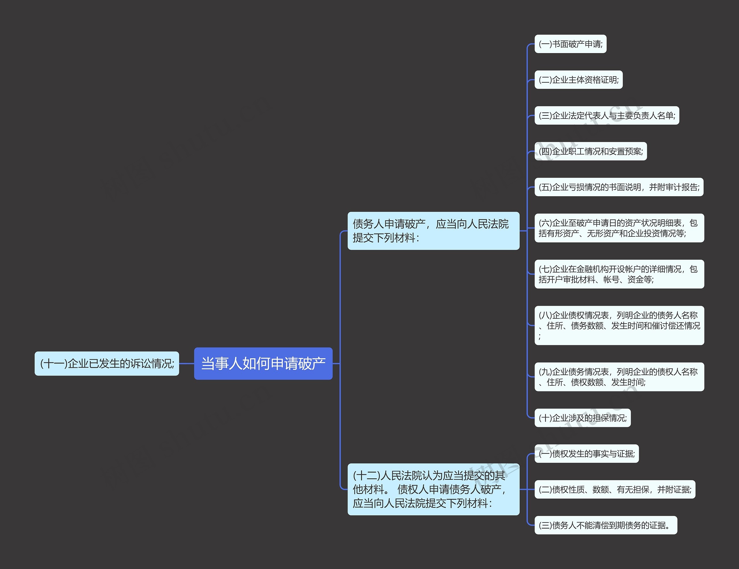 当事人如何申请破产思维导图