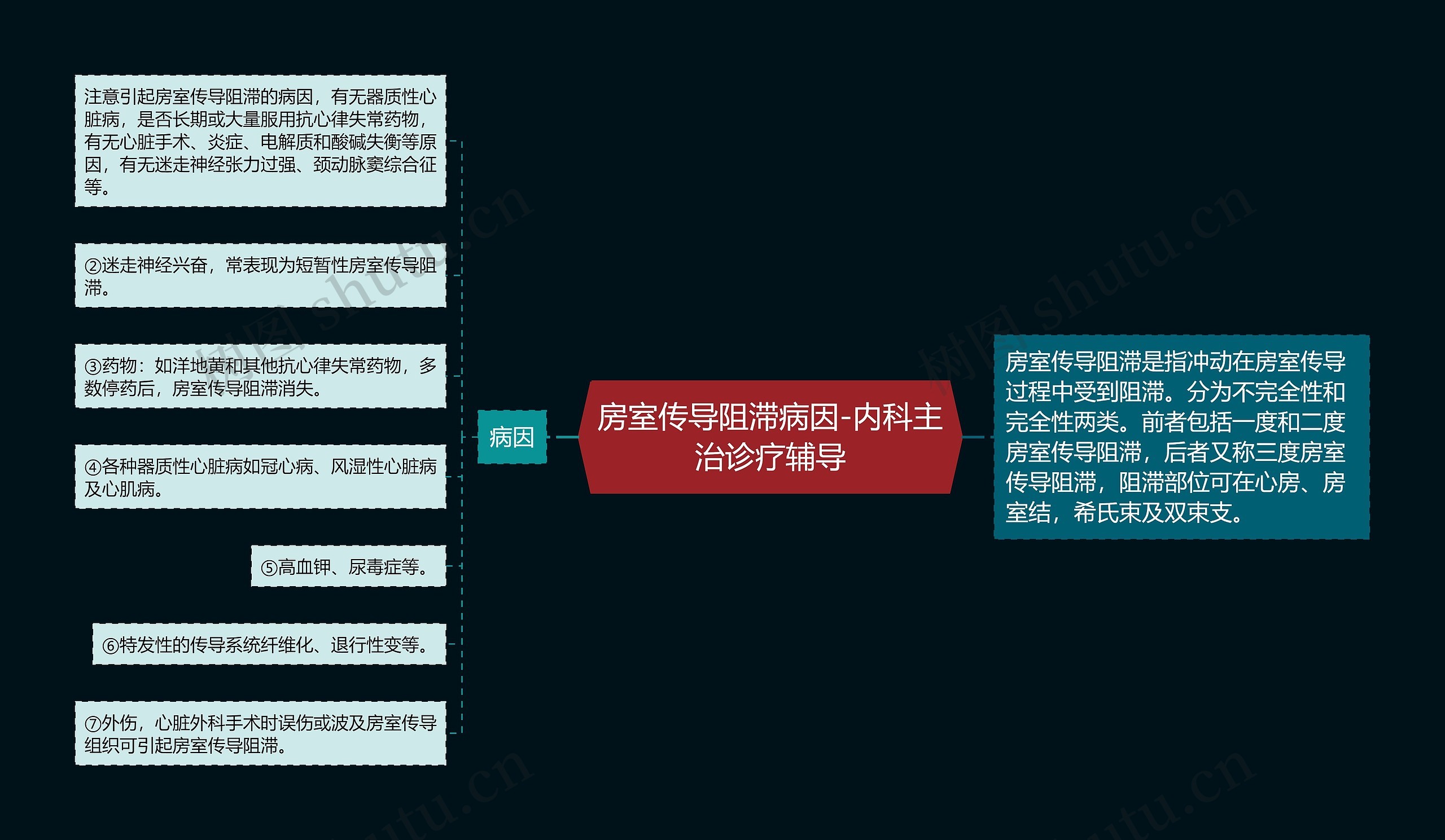 房室传导阻滞病因-内科主治诊疗辅导思维导图