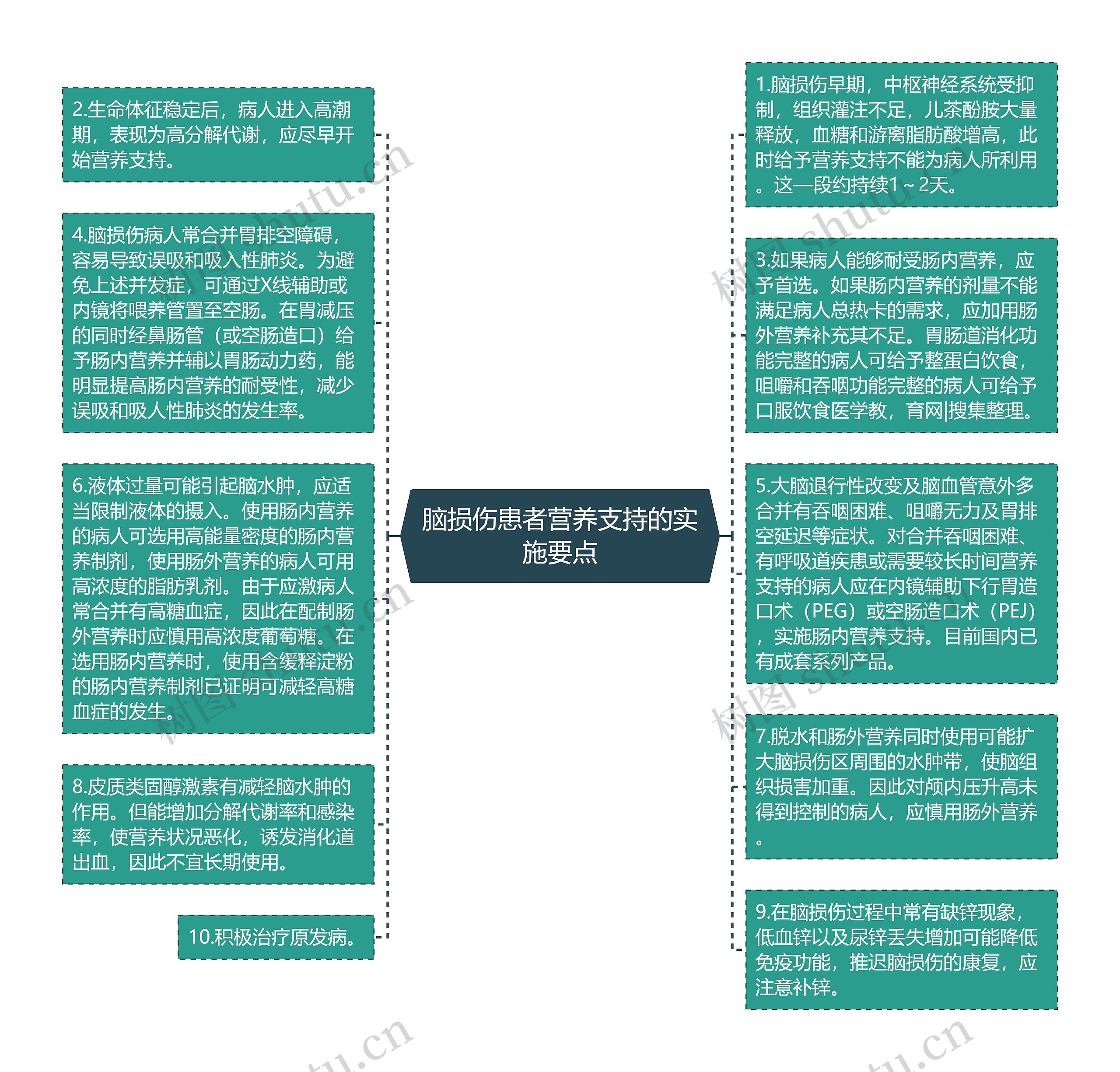 脑损伤患者营养支持的实施要点思维导图