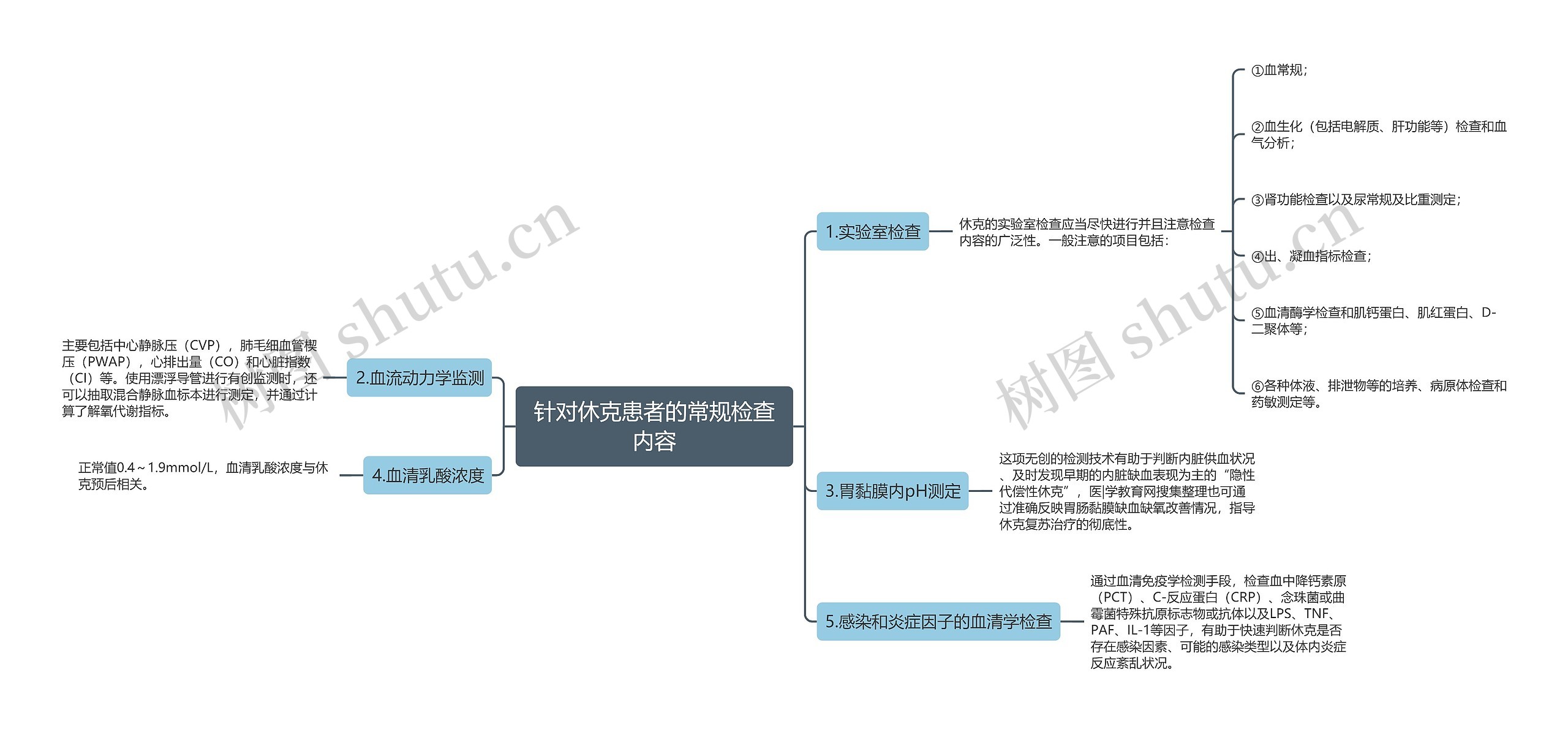 针对休克患者的常规检查内容思维导图