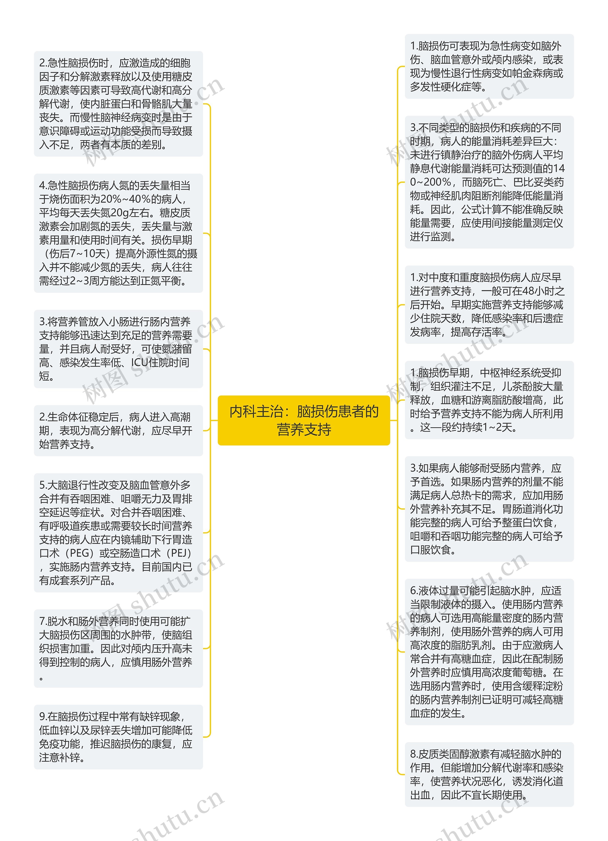 内科主治：脑损伤患者的营养支持思维导图