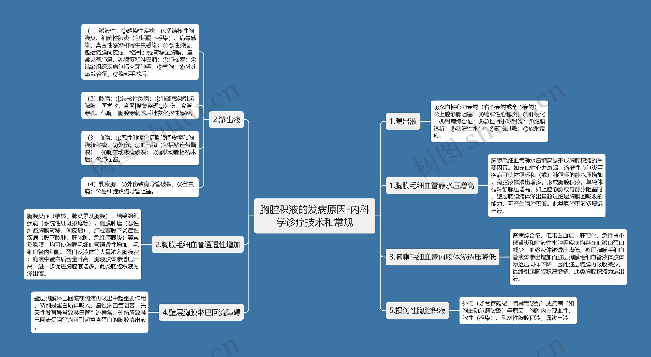 胸腔积液的发病原因-内科学诊疗技术和常规思维导图