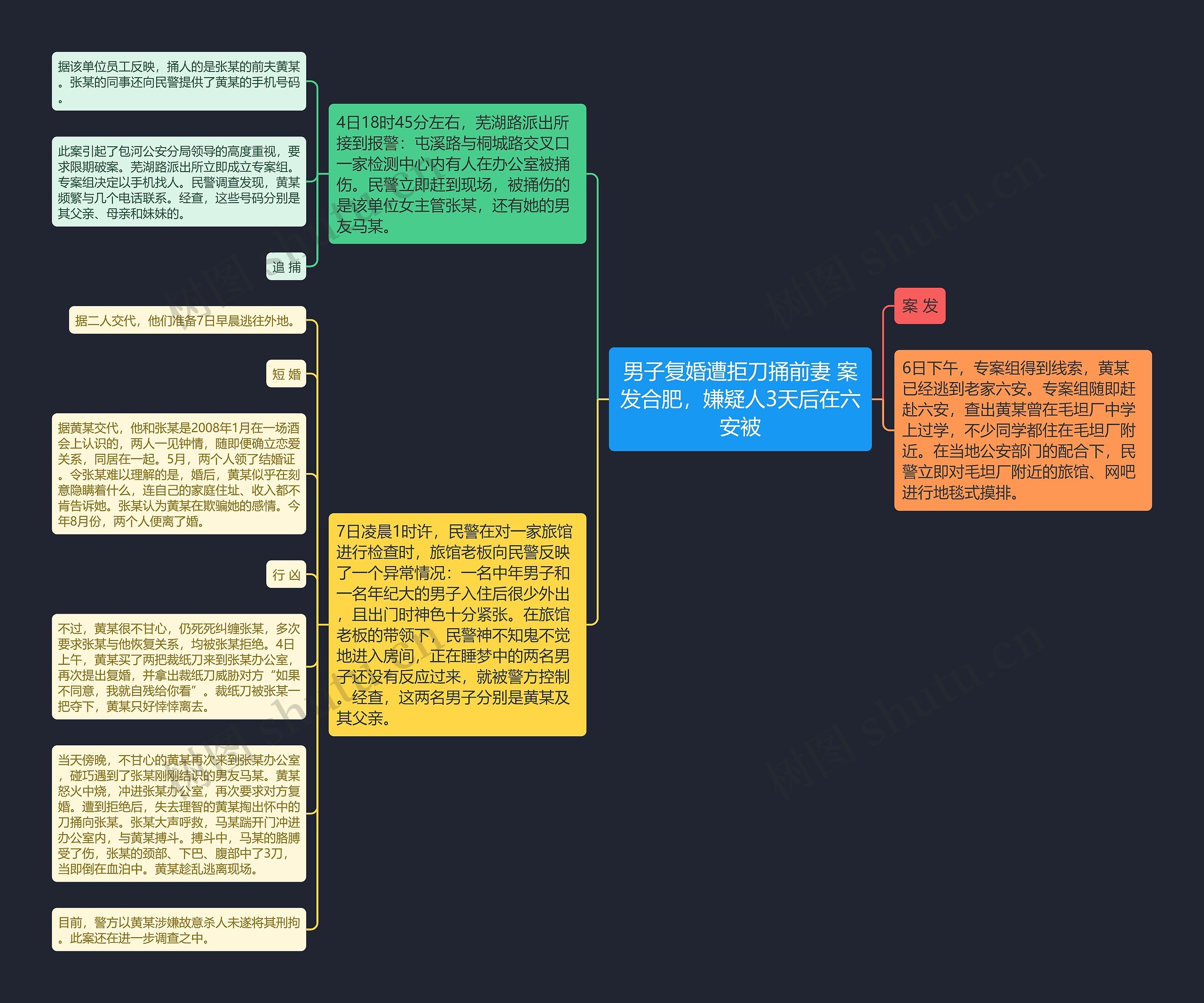 男子复婚遭拒刀捅前妻 案发合肥，嫌疑人3天后在六安被思维导图