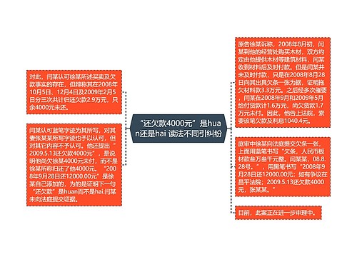 “还欠款4000元”是huan还是hai 读法不同引纠纷