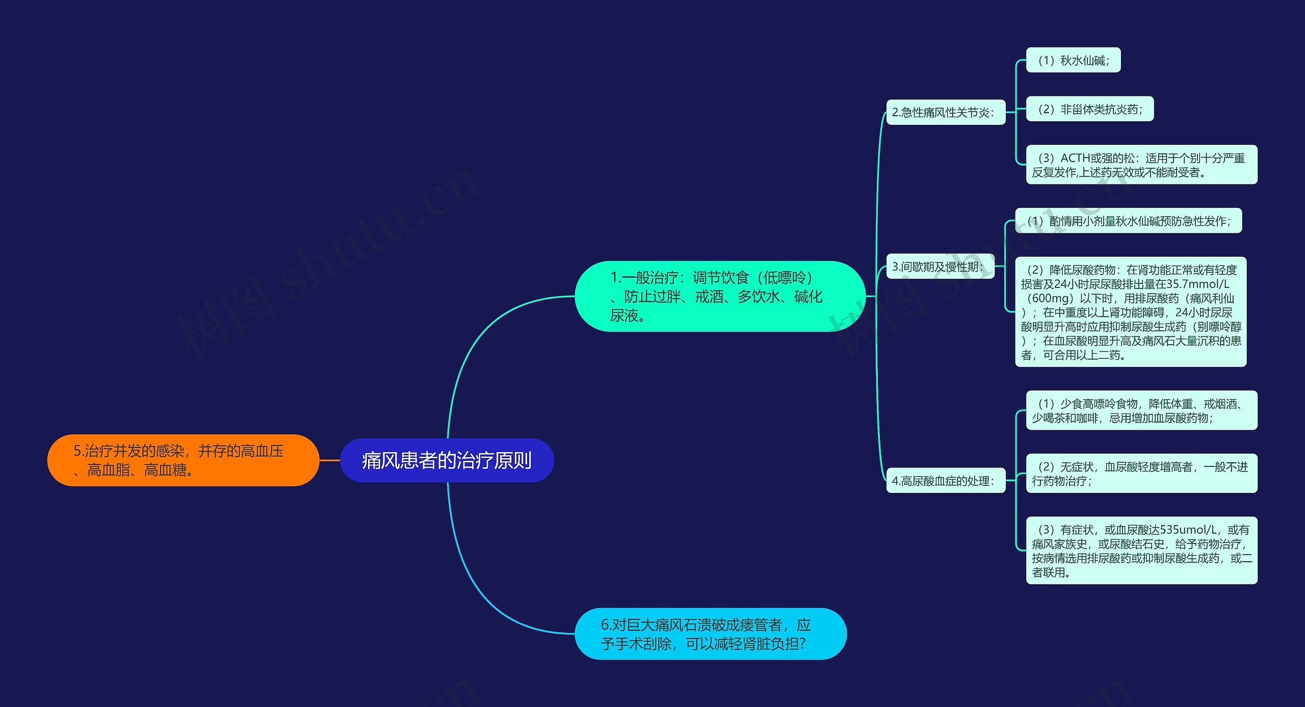 痛风患者的治疗原则思维导图