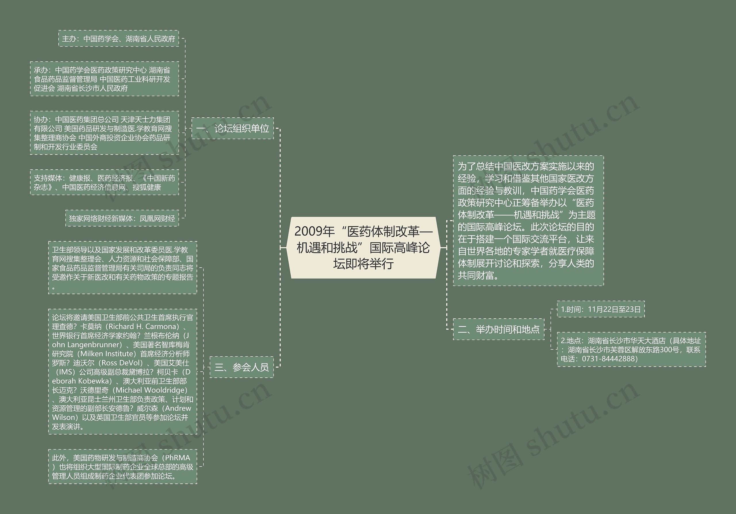 2009年“医药体制改革—机遇和挑战”国际高峰论坛即将举行思维导图