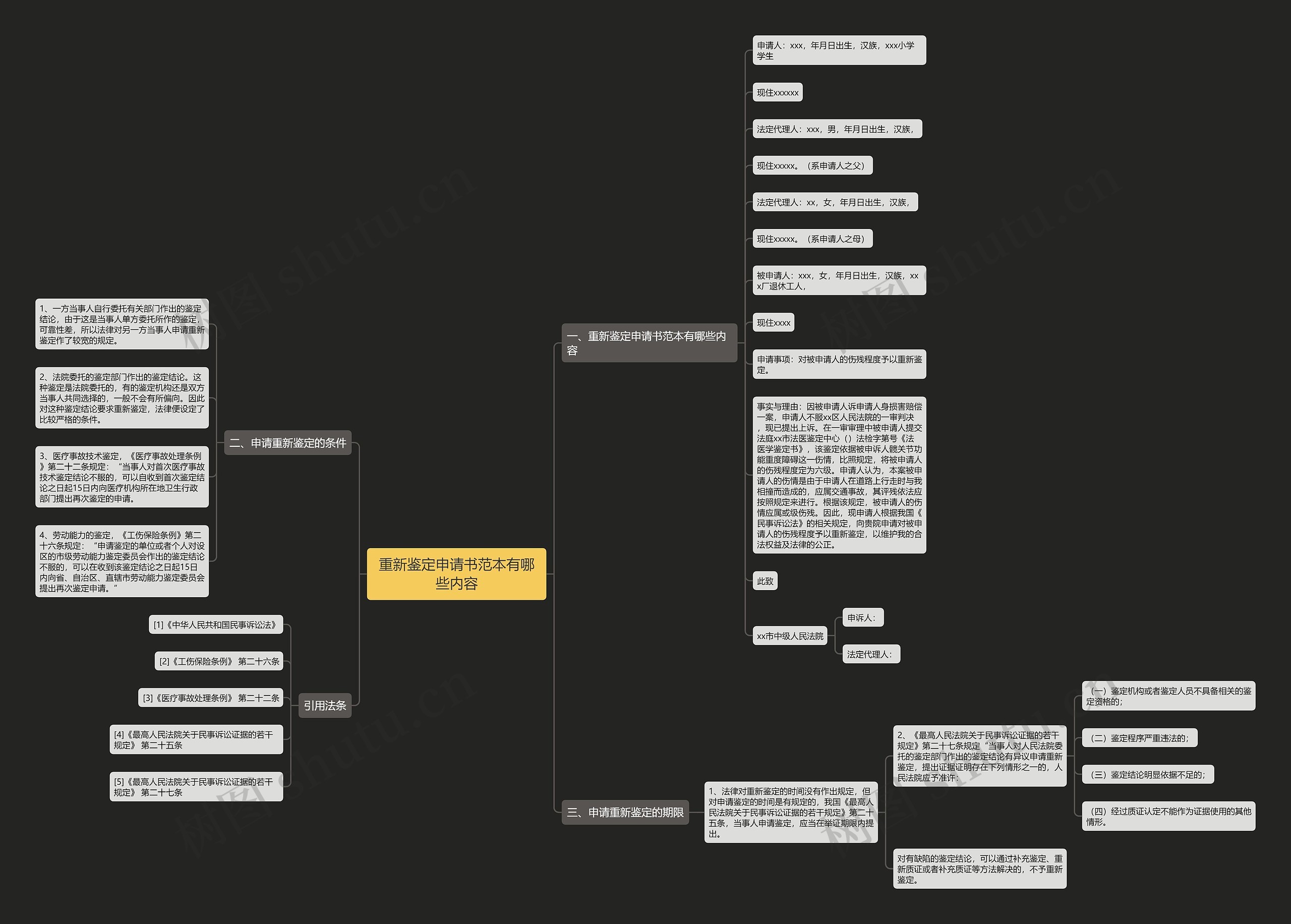 重新鉴定申请书范本有哪些内容思维导图