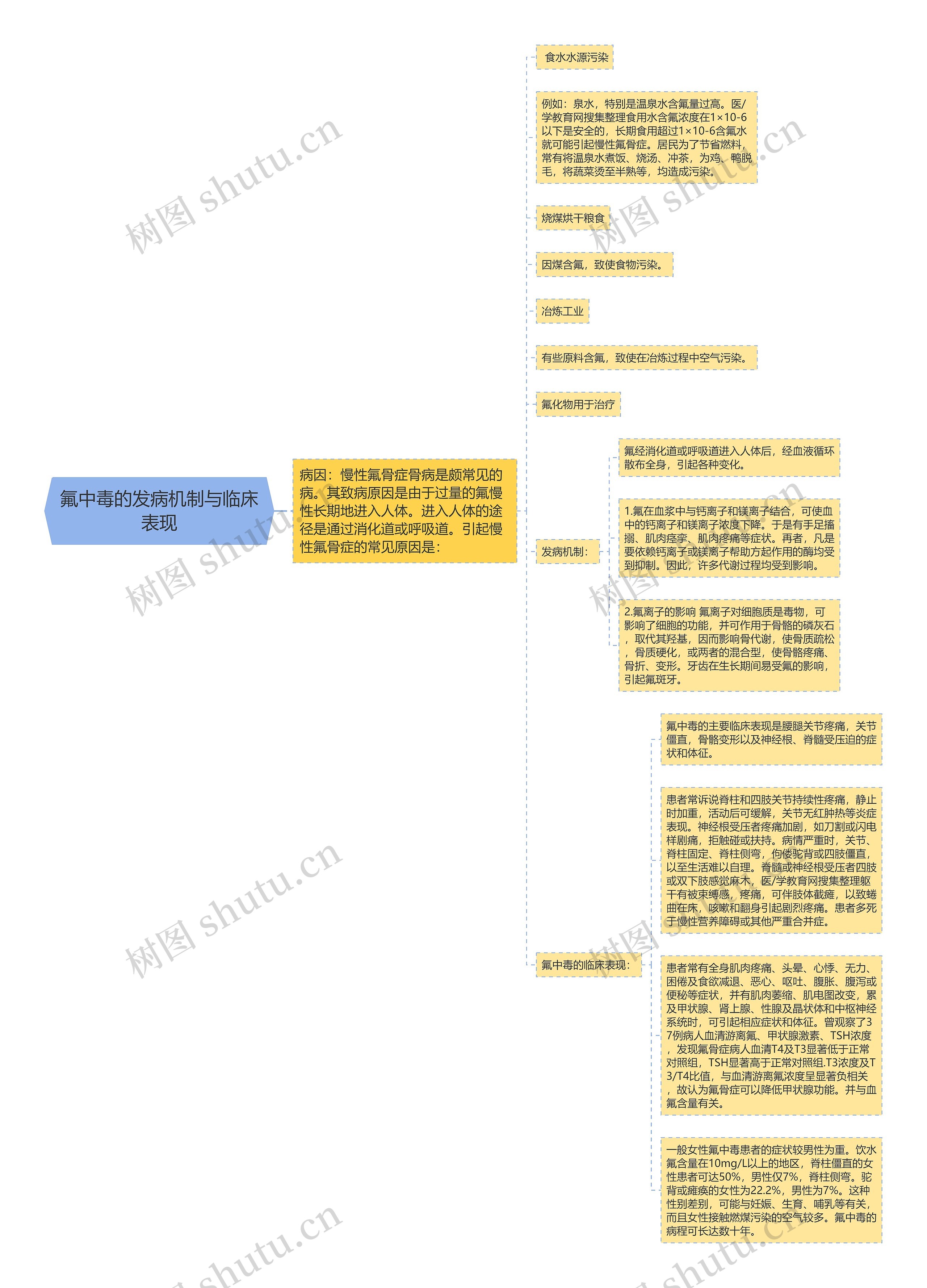 氟中毒的发病机制与临床表现思维导图