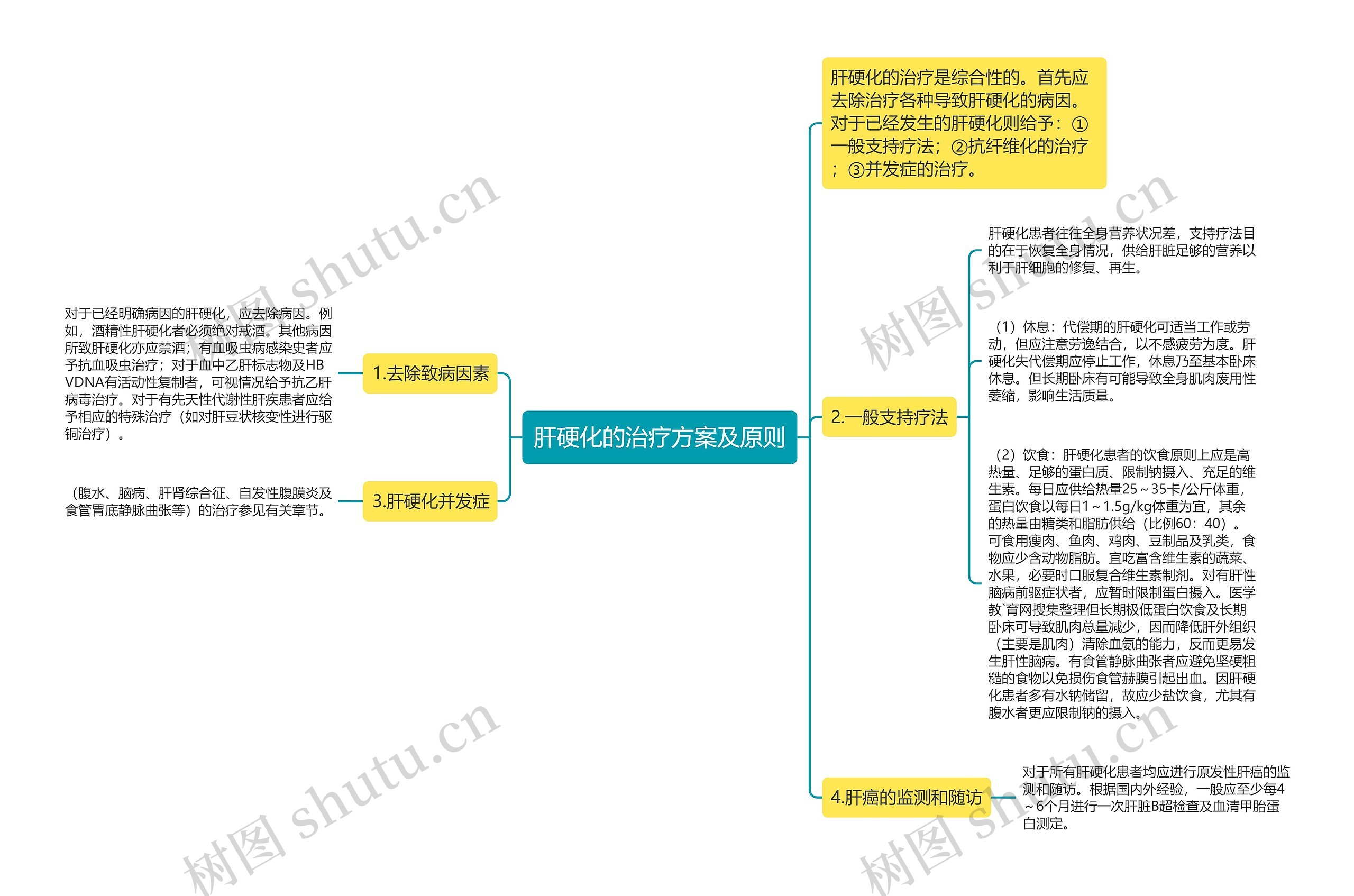 肝硬化的治疗方案及原则思维导图