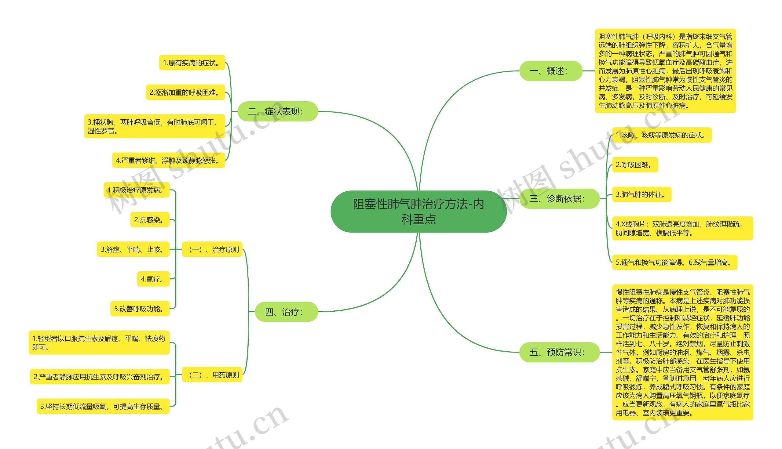 阻塞性肺气肿治疗方法-内科重点思维导图
