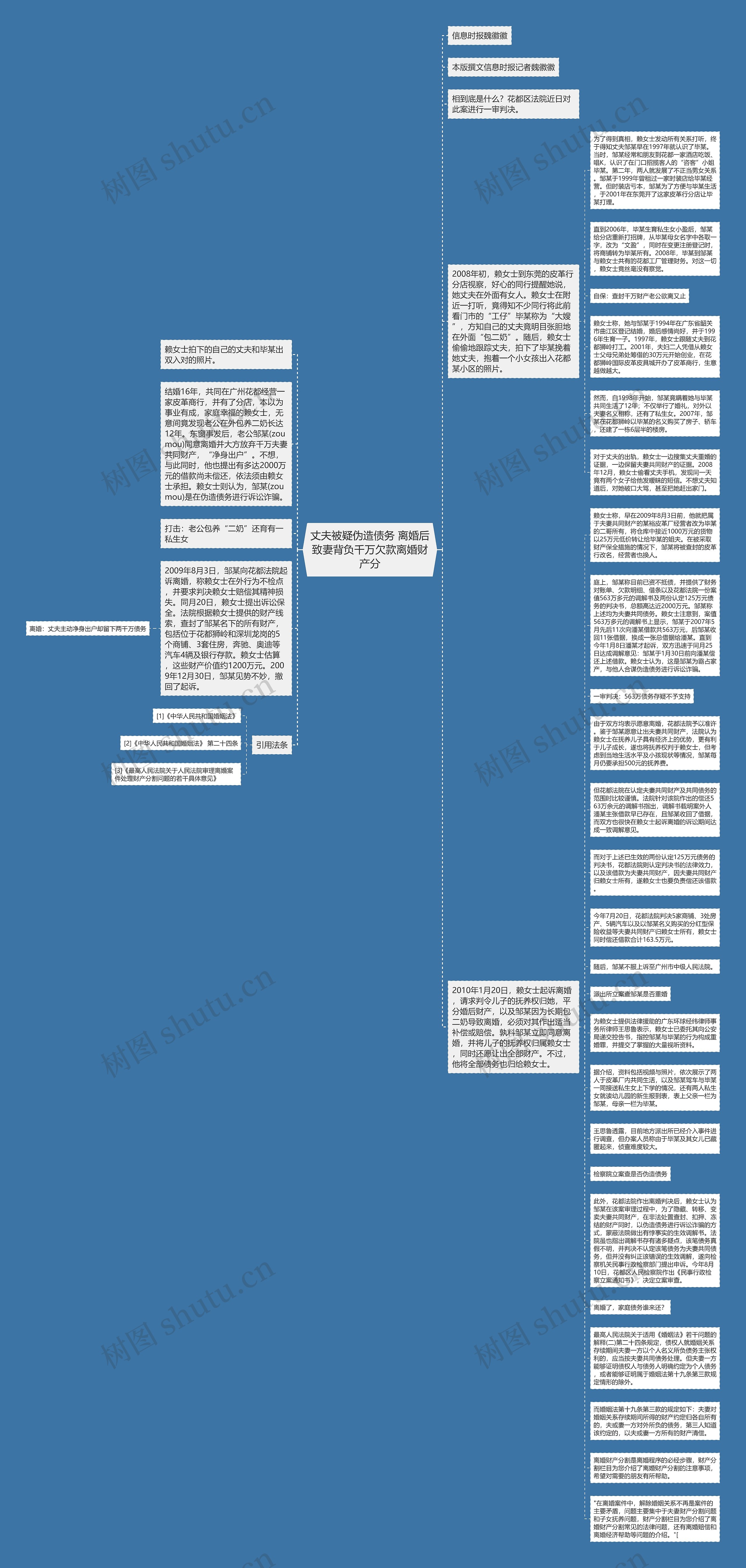 丈夫被疑伪造债务 离婚后致妻背负千万欠款离婚财产分思维导图