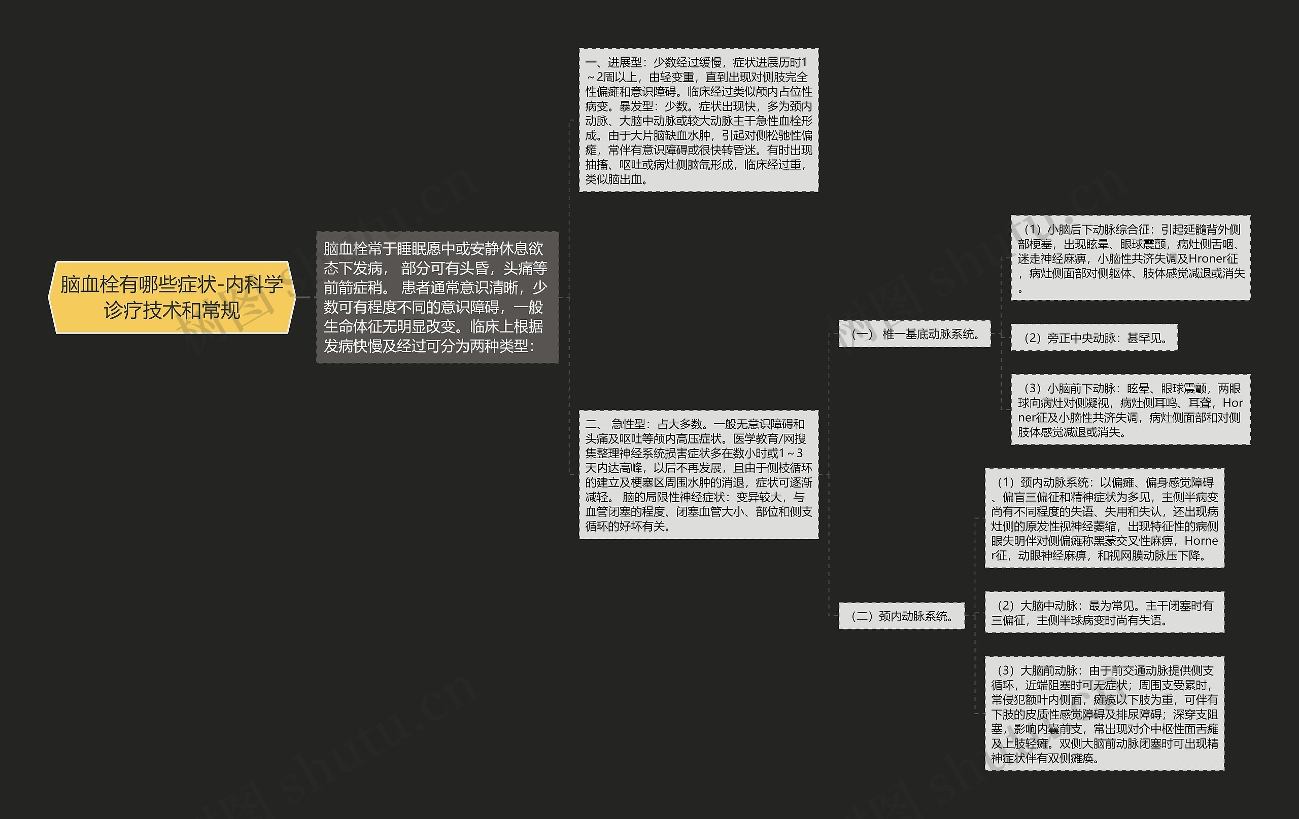 脑血栓有哪些症状-内科学诊疗技术和常规思维导图