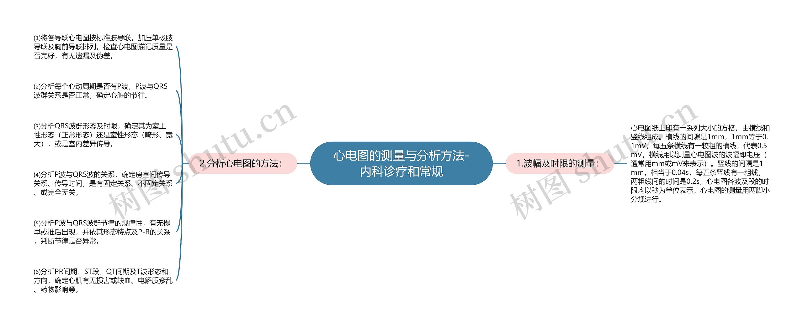 心电图的测量与分析方法-内科诊疗和常规思维导图