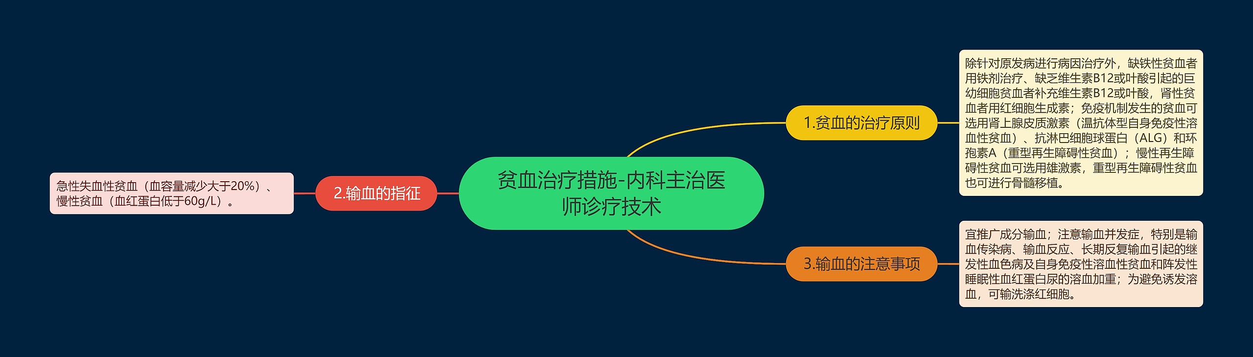 贫血治疗措施-内科主治医师诊疗技术思维导图