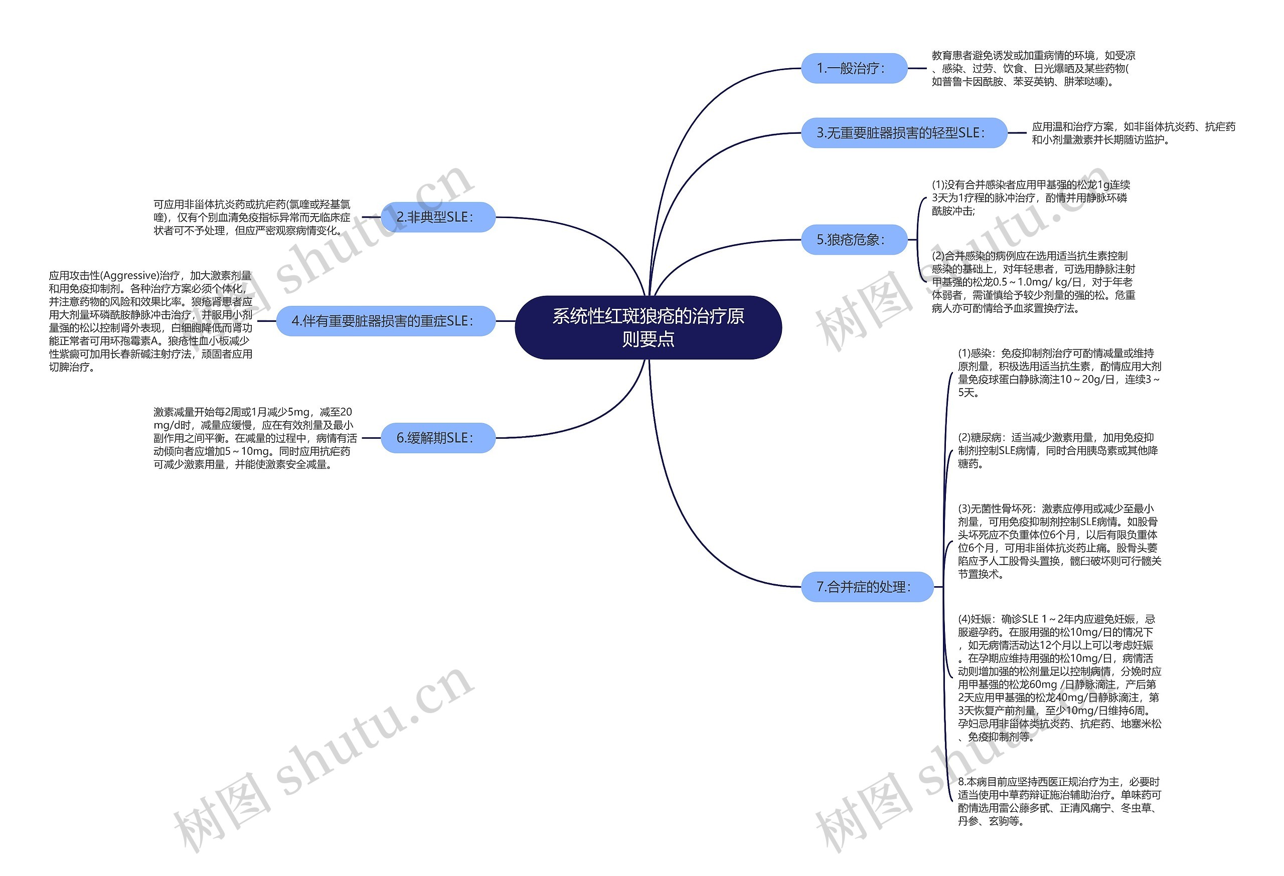 系统性红斑狼疮的治疗原则要点思维导图