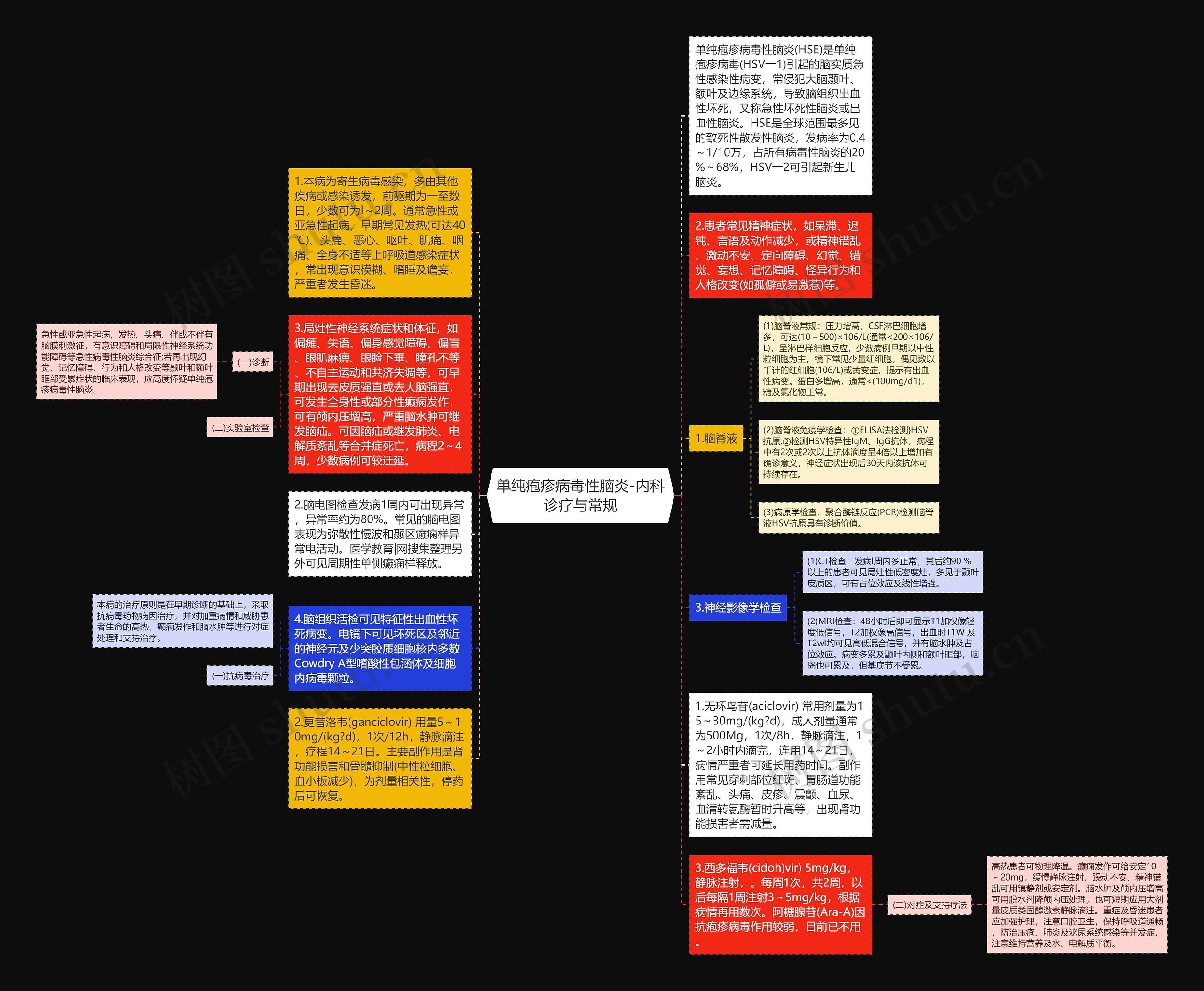 单纯疱疹病毒性脑炎-内科诊疗与常规思维导图