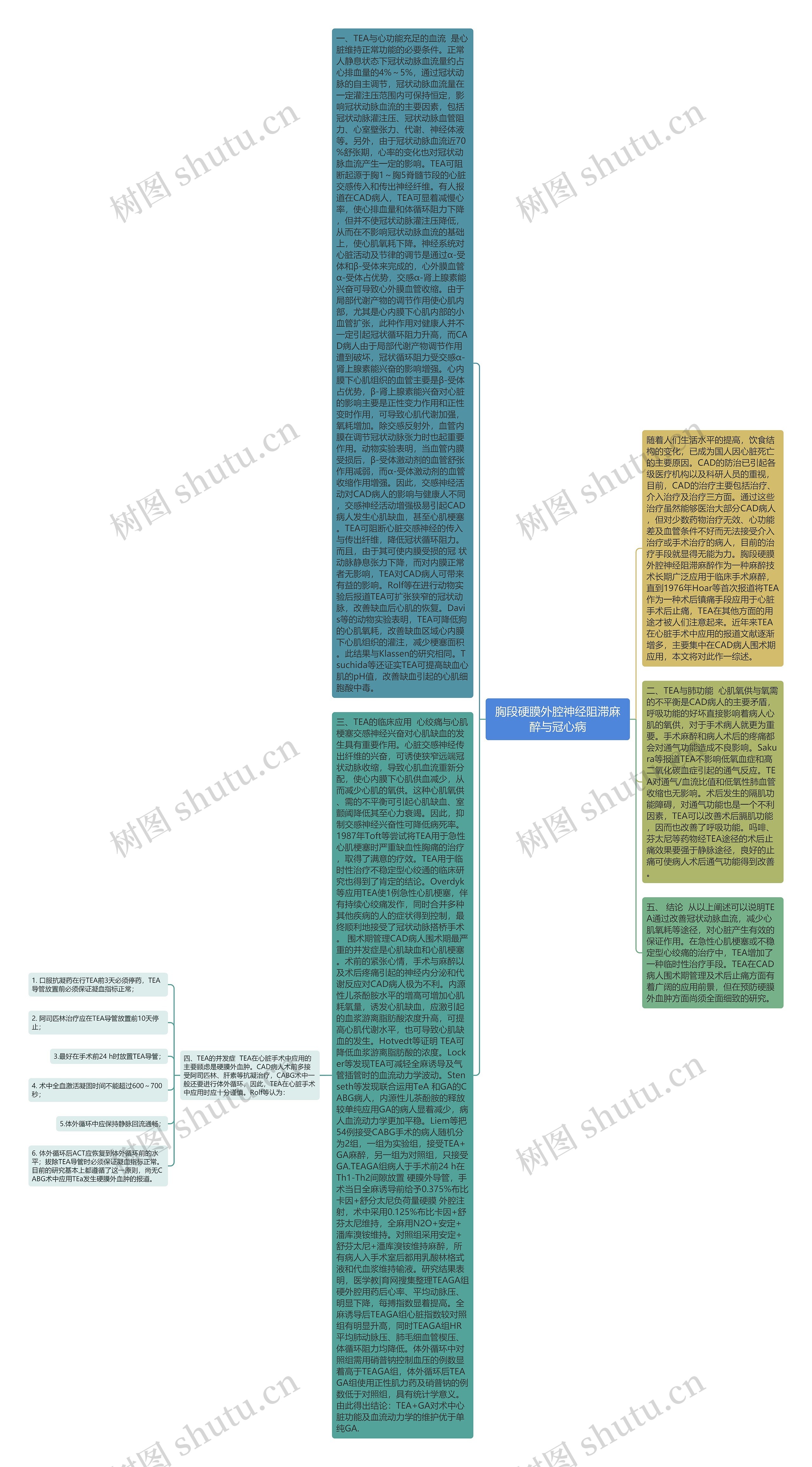 胸段硬膜外腔神经阻滞麻醉与冠心病思维导图