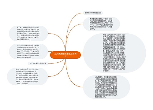 三九集团债务重组方案出台