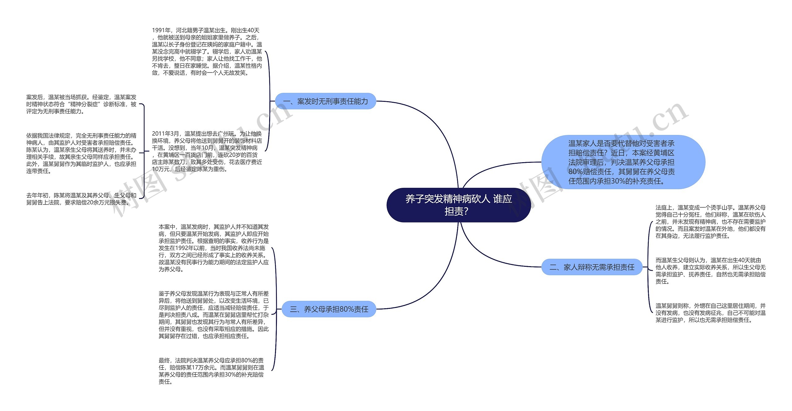 养子突发精神病砍人 谁应担责？思维导图