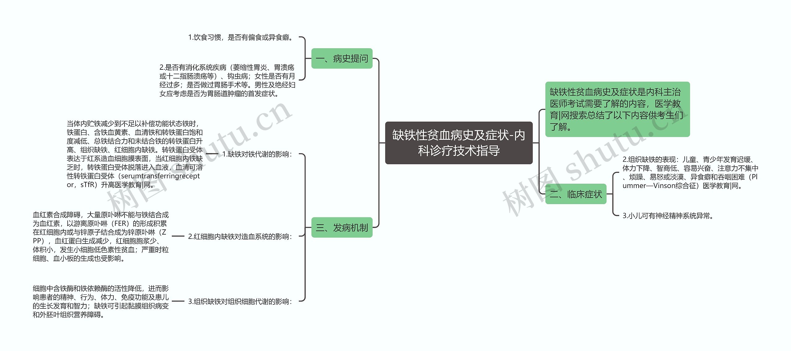 缺铁性贫血病史及症状-内科诊疗技术指导思维导图