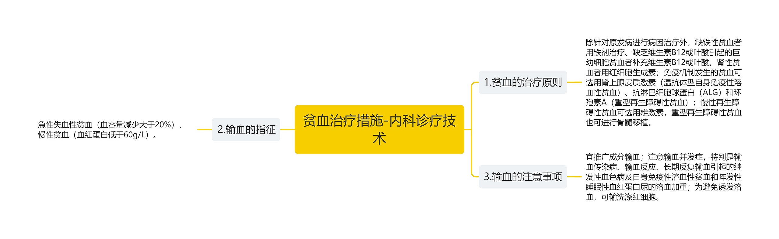 贫血治疗措施-内科诊疗技术思维导图