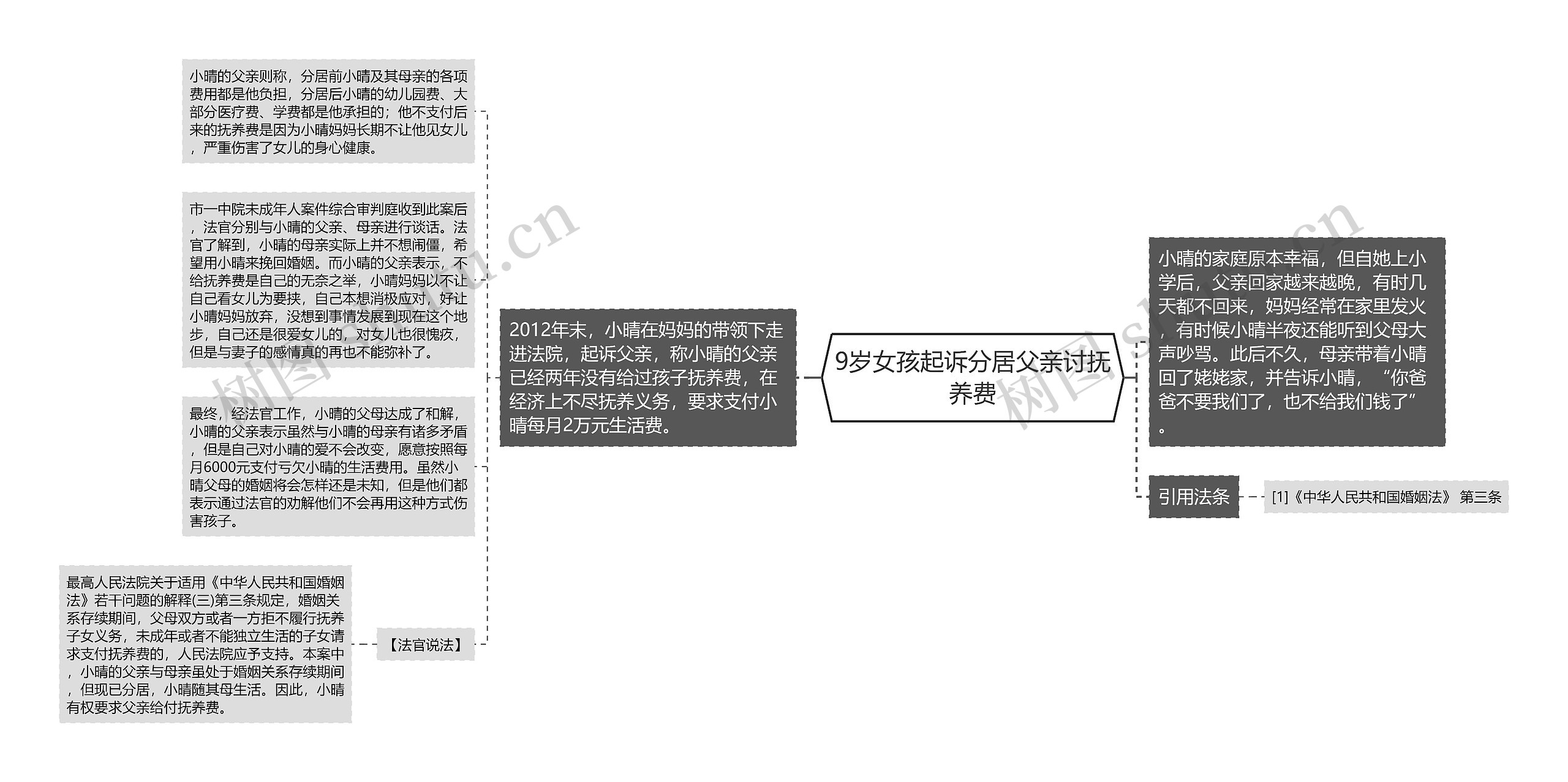 9岁女孩起诉分居父亲讨抚养费思维导图