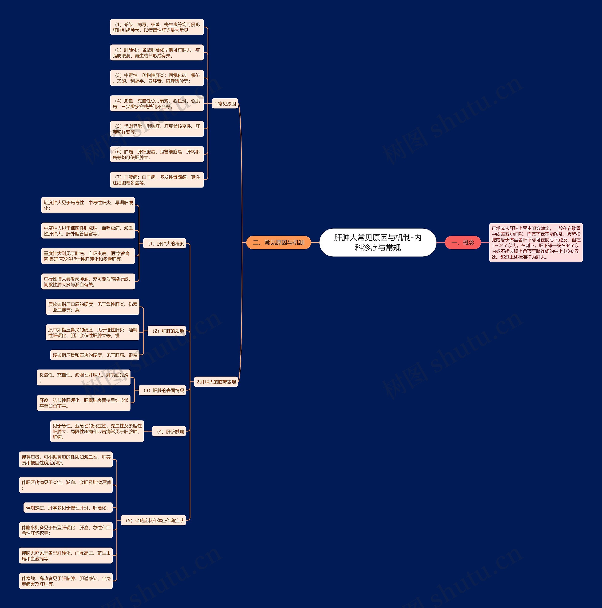 肝肿大常见原因与机制-内科诊疗与常规思维导图