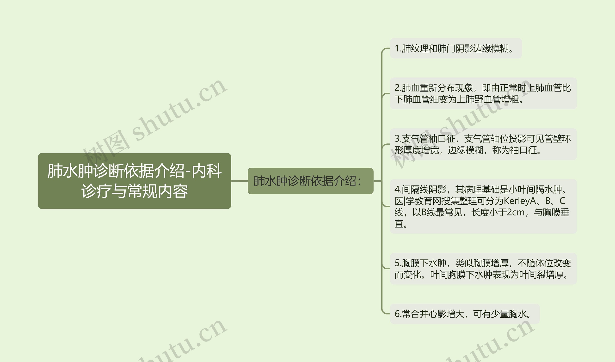 肺水肿诊断依据介绍-内科诊疗与常规内容思维导图