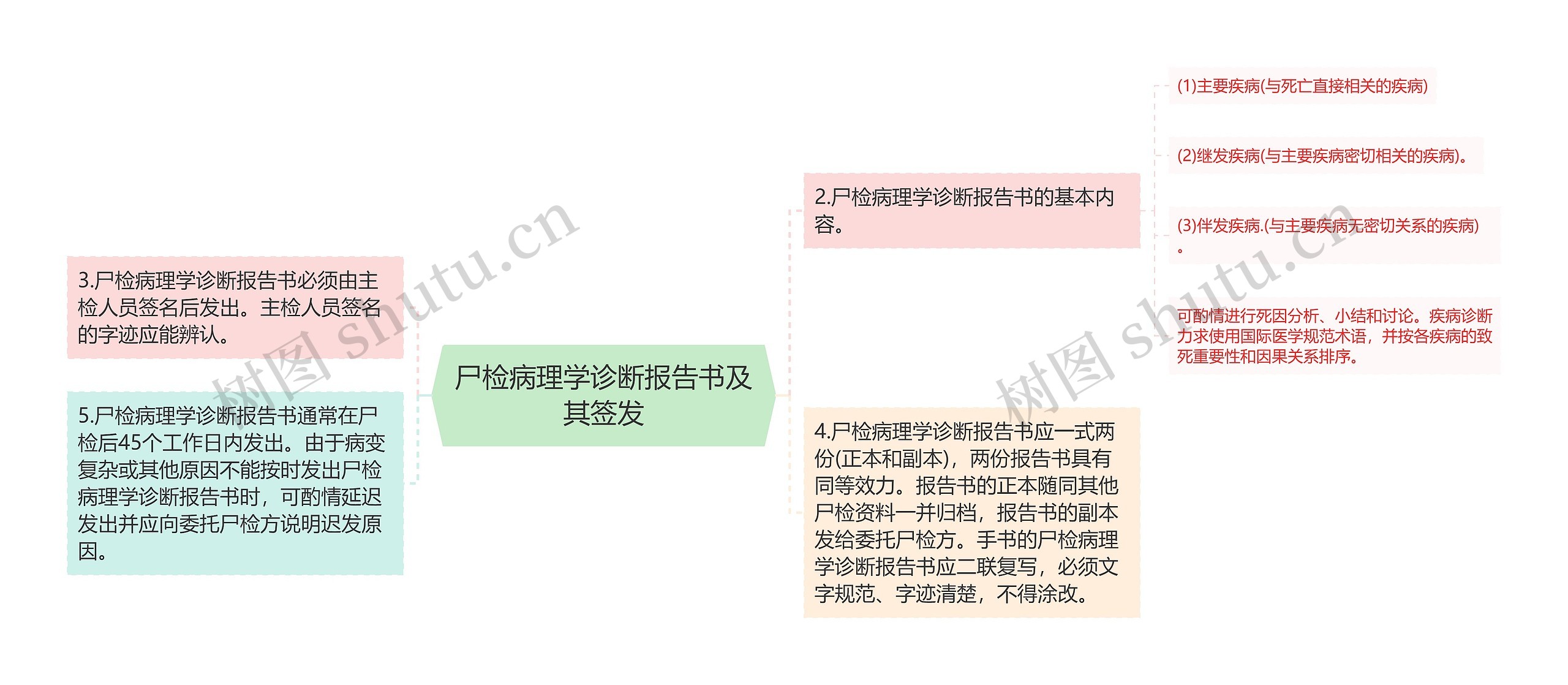 尸检病理学诊断报告书及其签发思维导图