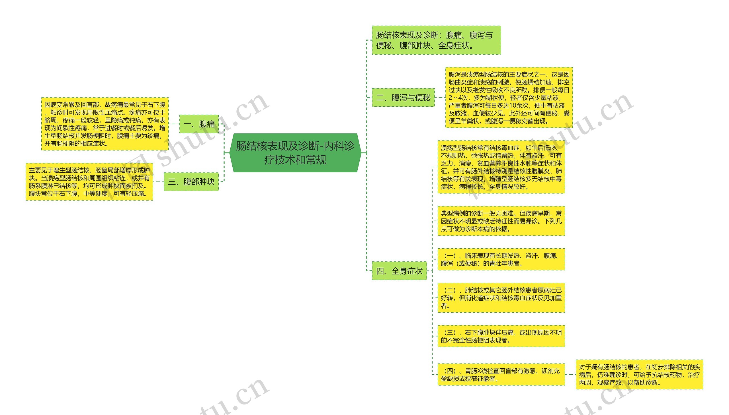 肠结核表现及诊断-内科诊疗技术和常规思维导图