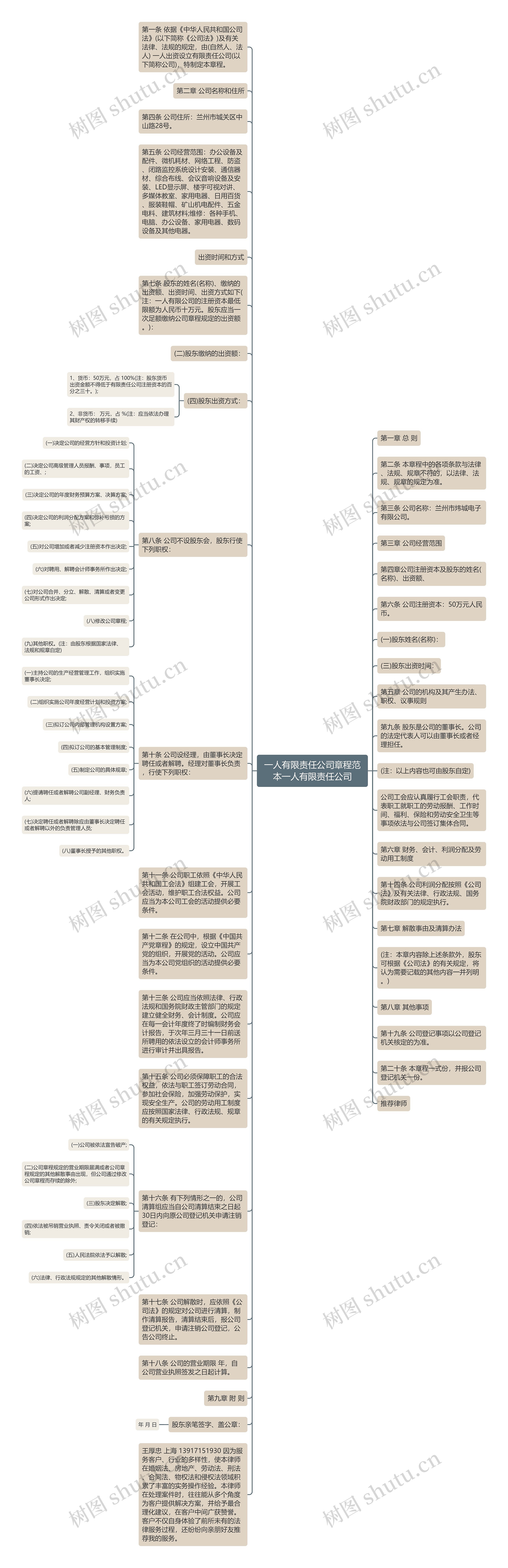 一人有限责任公司章程范本一人有限责任公司思维导图