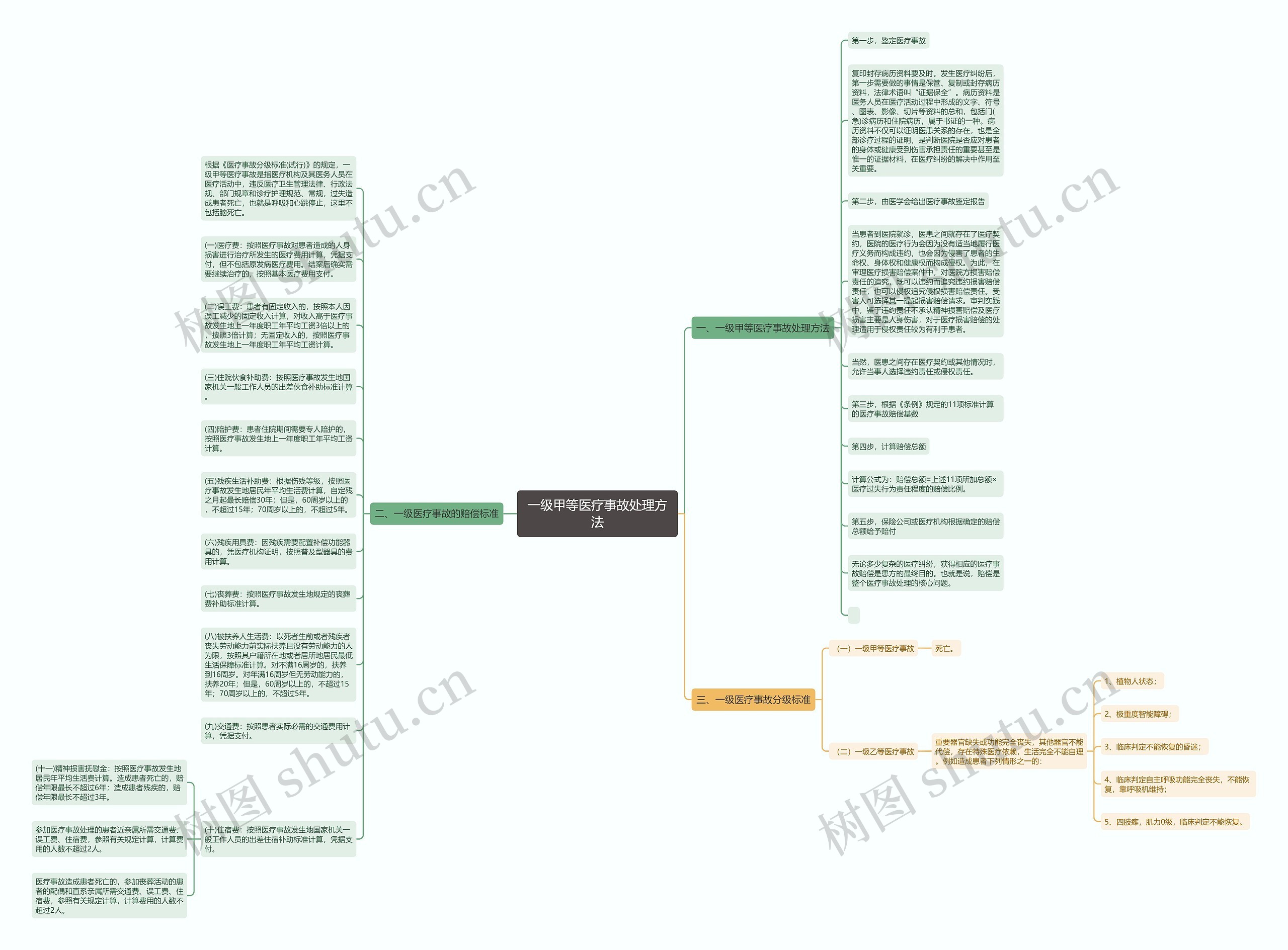 一级甲等医疗事故处理方法思维导图