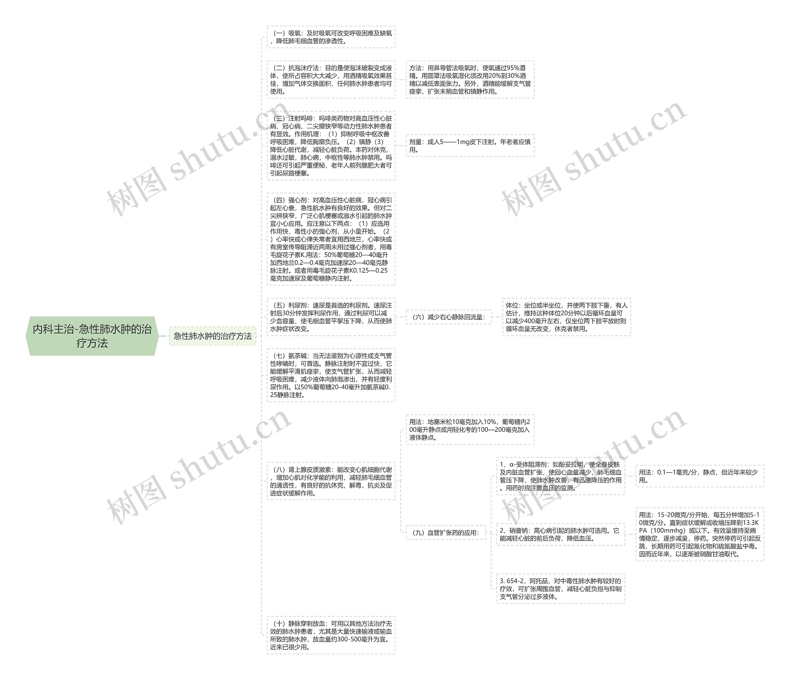 内科主治-急性肺水肿的治疗方法思维导图