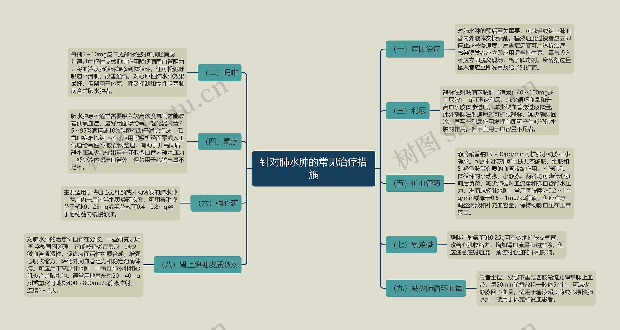 针对肺水肿的常见治疗措施思维导图