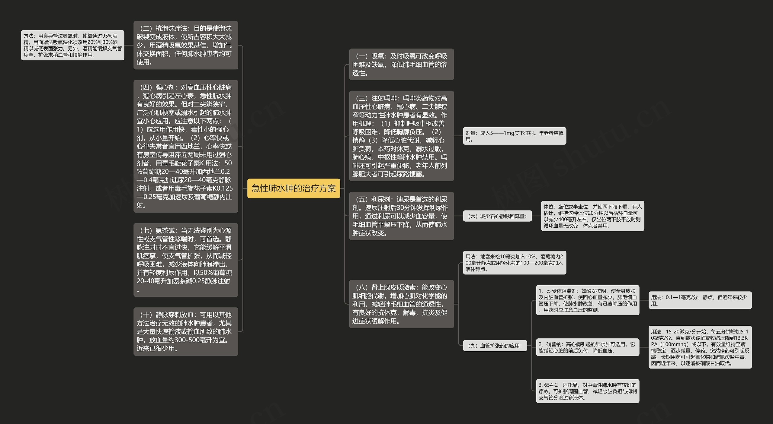 急性肺水肿的治疗方案思维导图