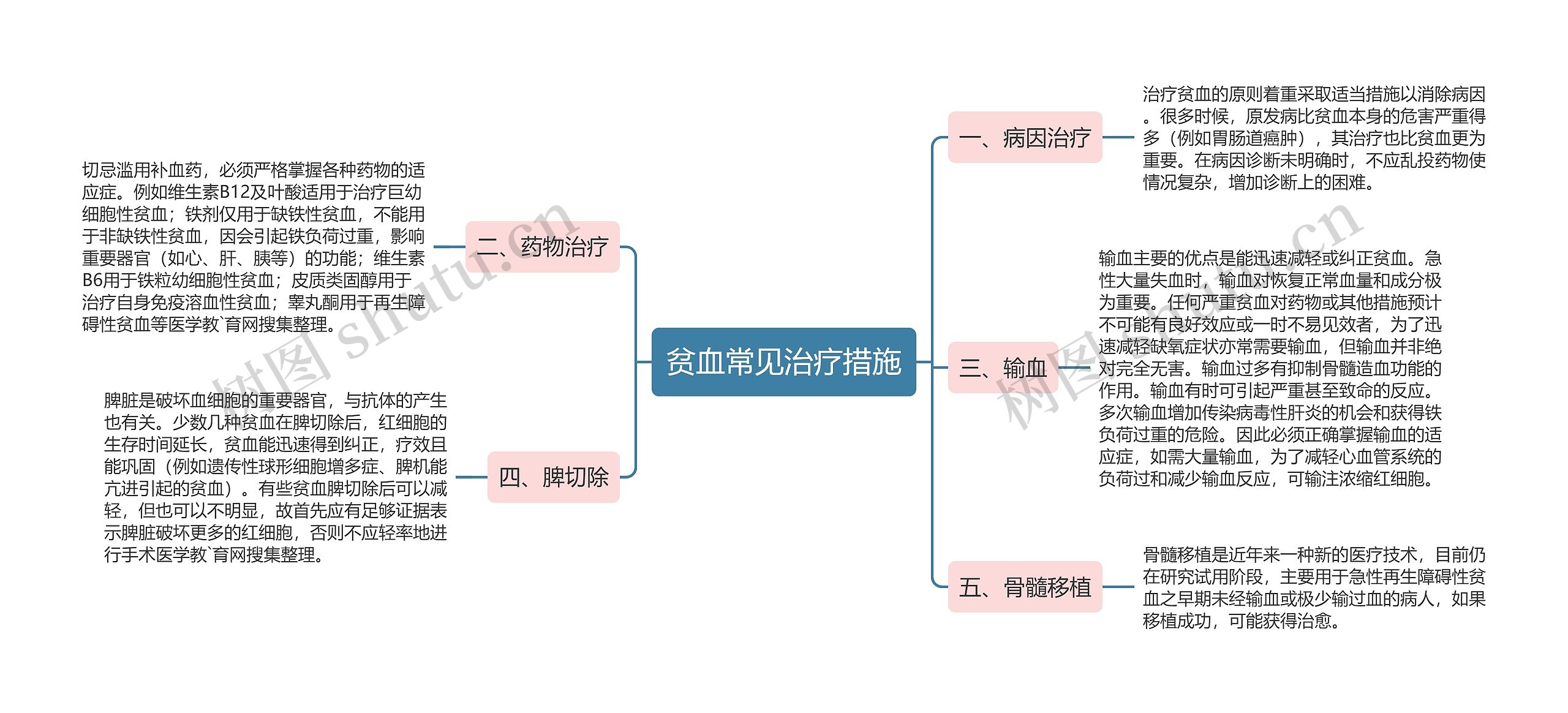 贫血常见治疗措施思维导图