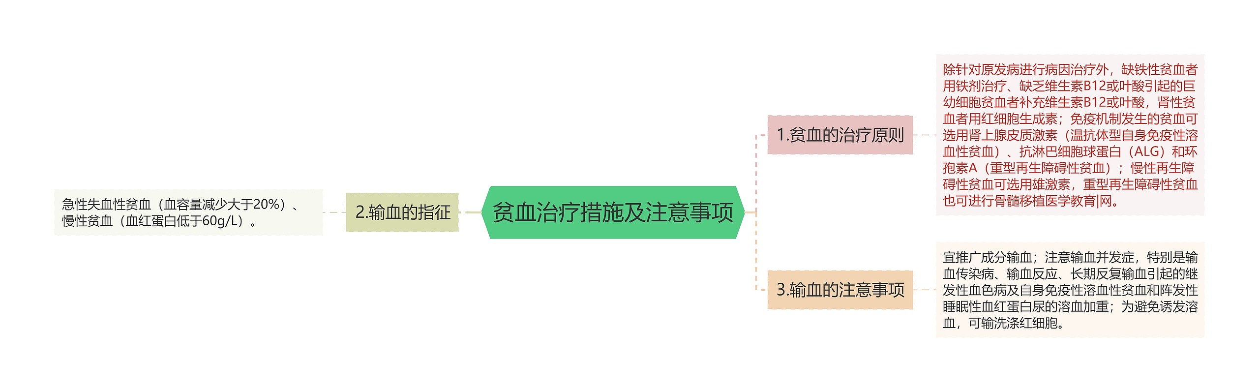 贫血治疗措施及注意事项思维导图