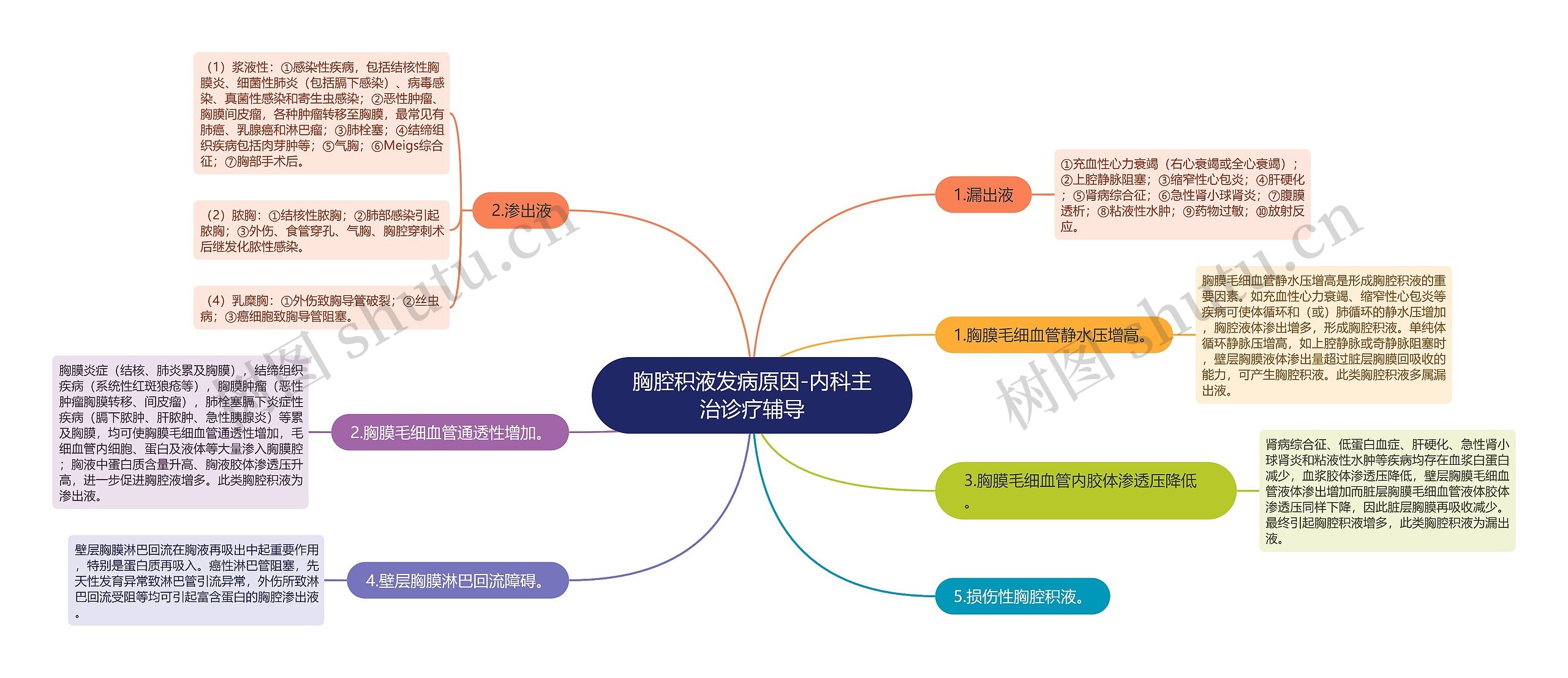 胸腔积液发病原因-内科主治诊疗辅导思维导图