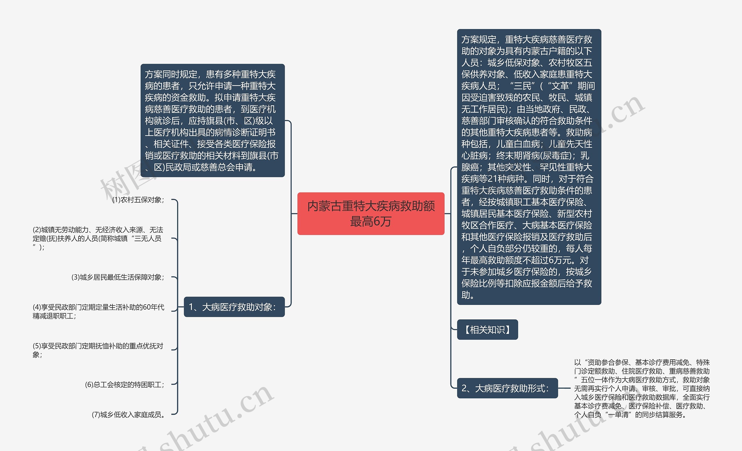 内蒙古重特大疾病救助额最高6万思维导图