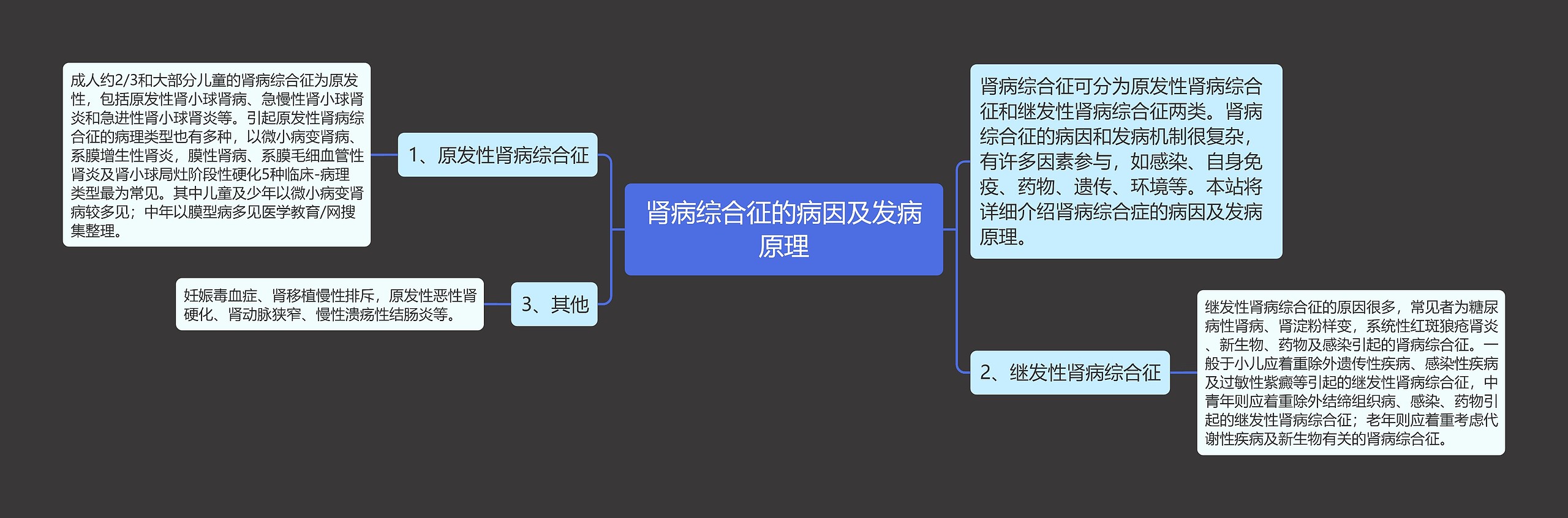 肾病综合征的病因及发病原理思维导图