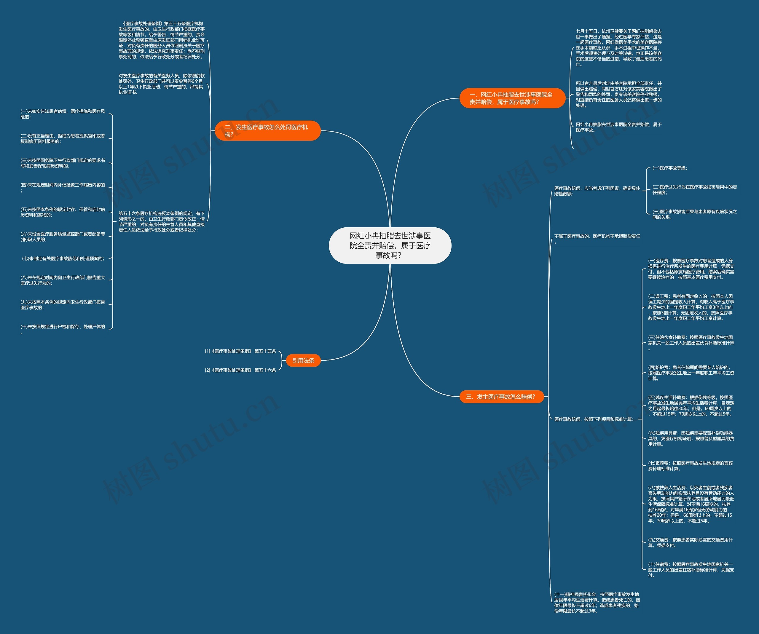 网红小冉抽脂去世涉事医院全责并赔偿，属于医疗事故吗？思维导图