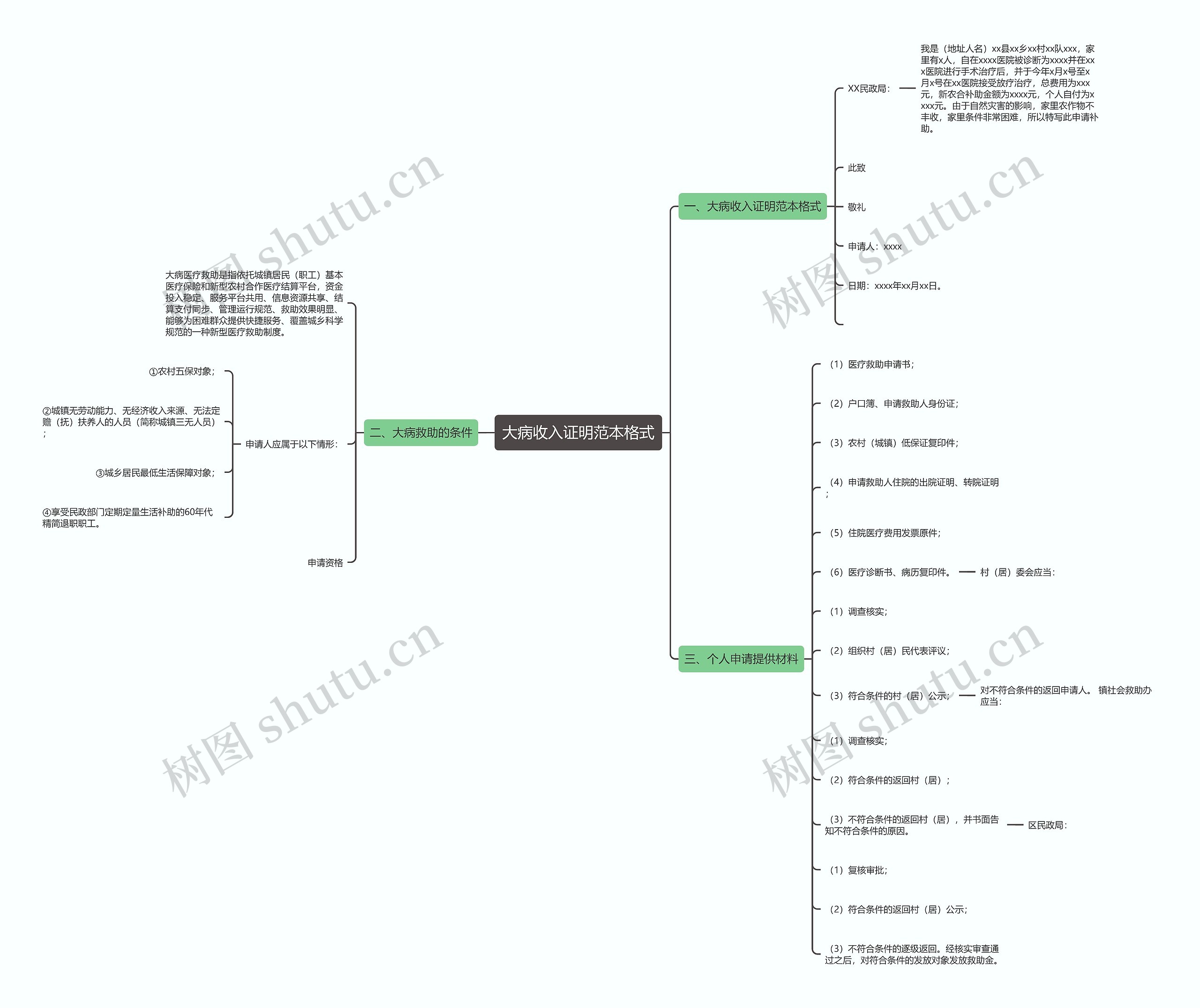 大病收入证明范本格式思维导图