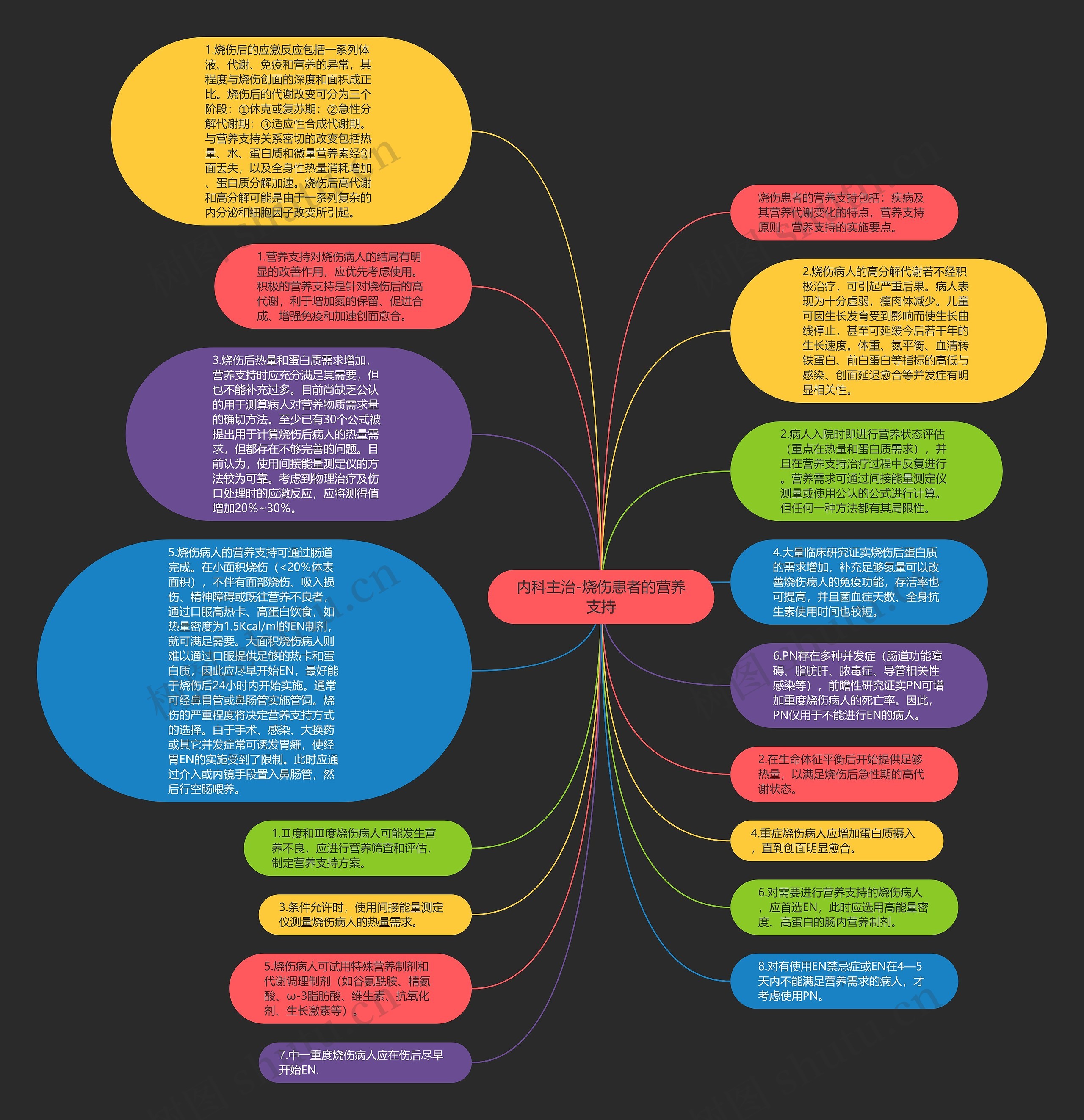内科主治-烧伤患者的营养支持思维导图