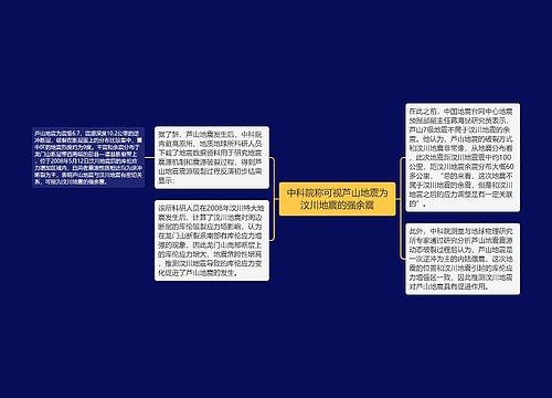 中科院称可视芦山地震为汶川地震的强余震