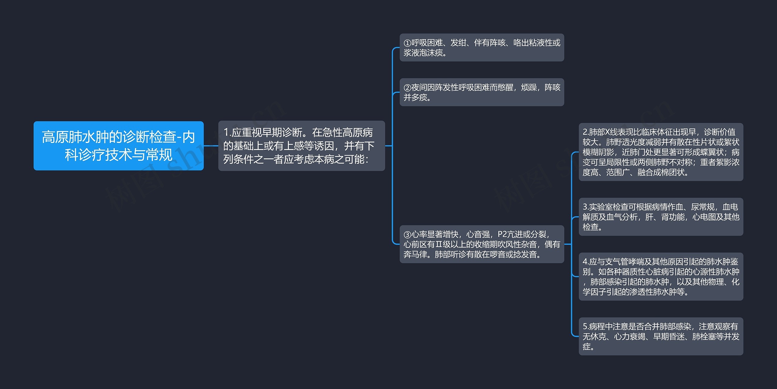 高原肺水肿的诊断检查-内科诊疗技术与常规思维导图